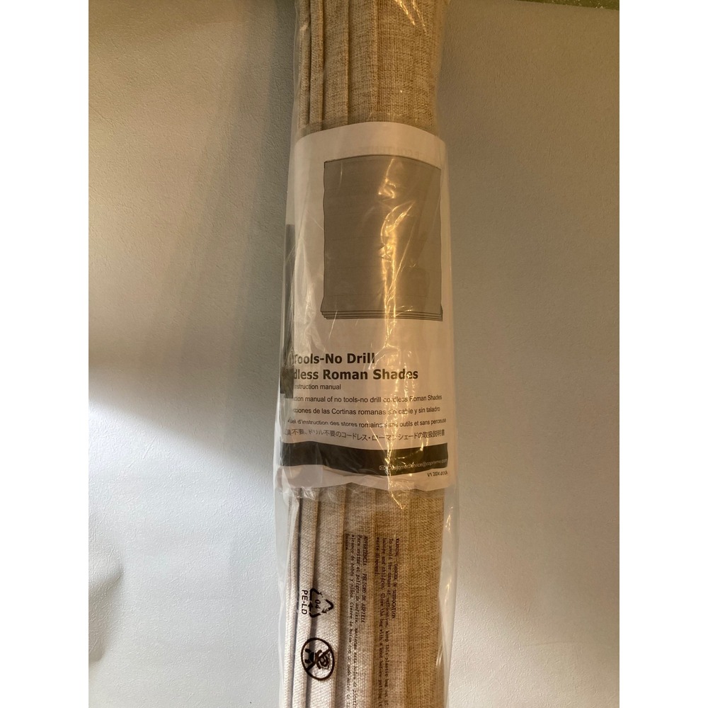 Tools-No Drill Cordless Roman Shades Beige Linen Textured 26.5 Inch Width